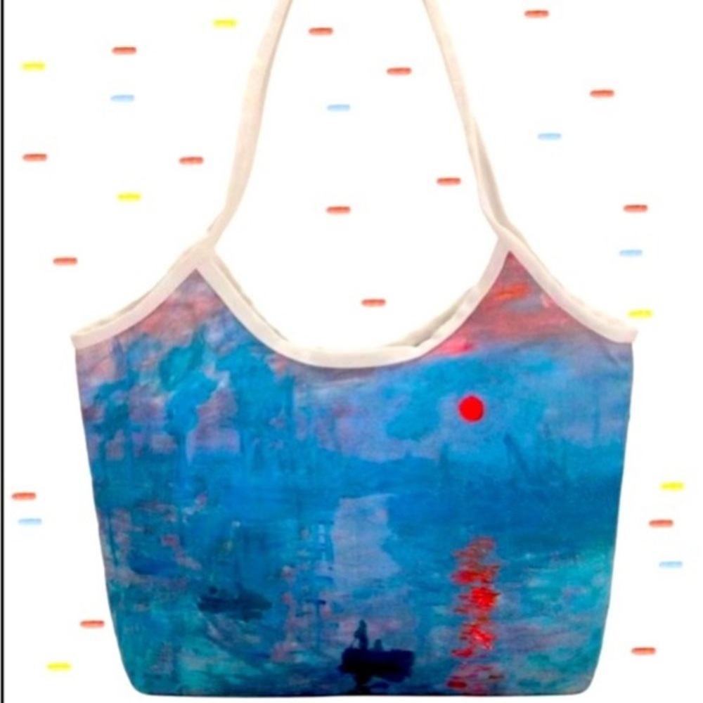 Blue Watercolor Landscape Print Canvas Tote Shoulder Bag NEW!